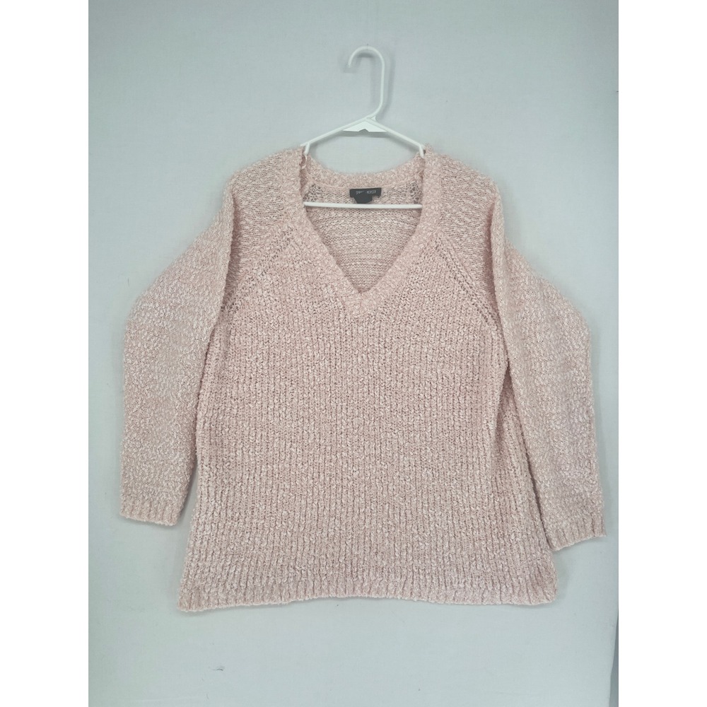 Spring + Mercer V-Neck Sweater Womens 1X Pink Popcorn Knit Pullover Long Sleeve